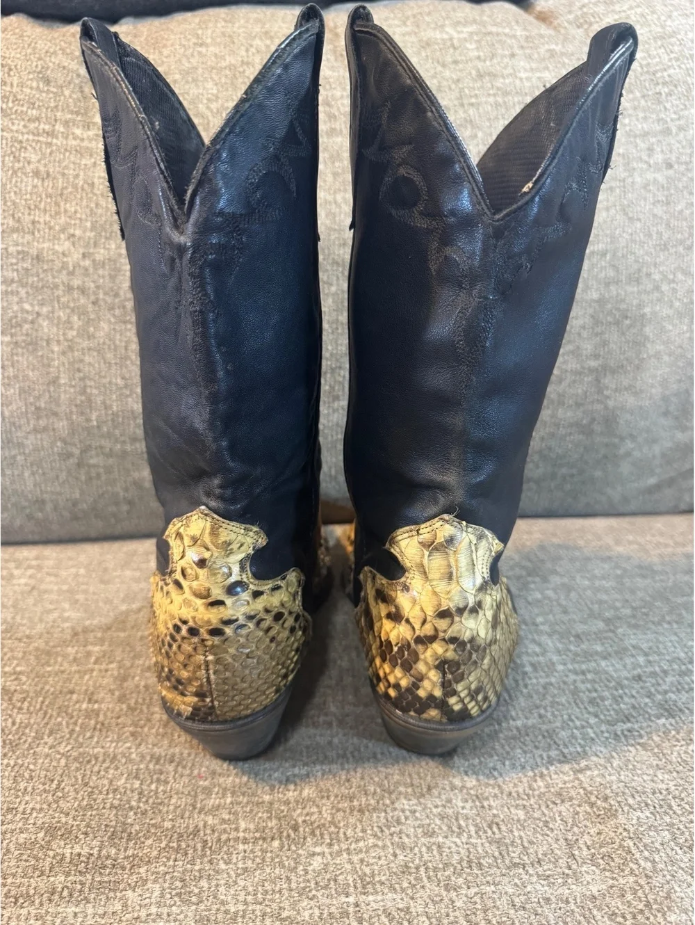 Vintage Code West Python Snakeskin Cowboy Boots Men’s 8.5M Black Tan Western